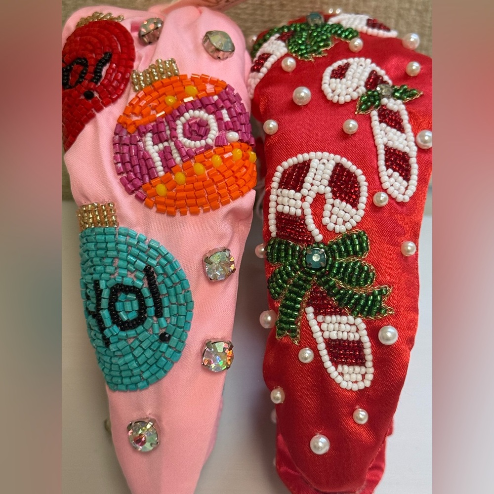 Festive Beaded Headbands with Pearls Set of TWO New With Tags Christmas Headband - Picture 2 of 12